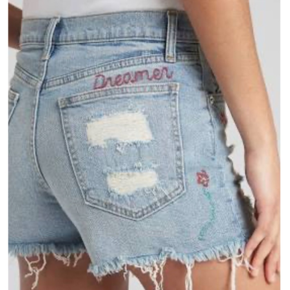 Gap‎ High Rise 3" Embroidered Denim Shorts with Destruction Floral Size 27